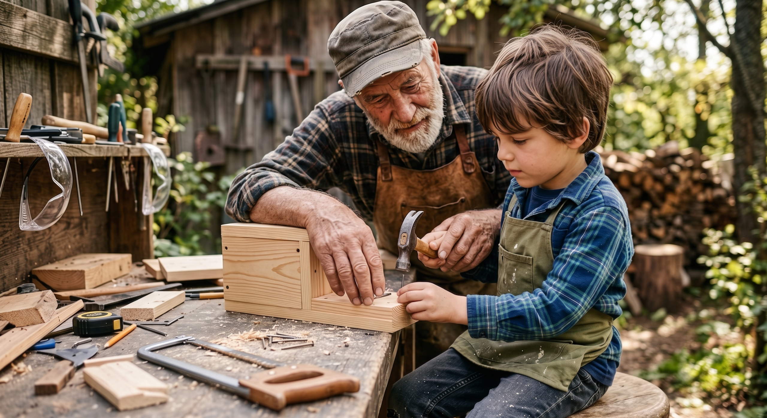 A young boy, learning by experience - with a teacher